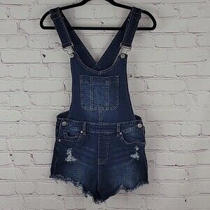 U2B Urban Basics Overall Shorts Size Medium Stretchy Distressed Medium wash